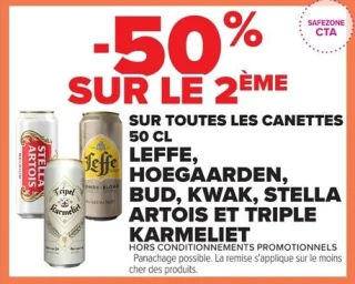 Canettes de bière Leffe, Hoegaarden, Bud, Kwak, Stella Artois et Triple Karmeliet