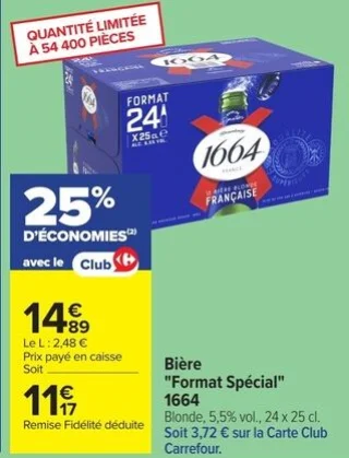 Bière "Format Spécial" 1664 Blonde, 5,5% vol., 24 x 25 cl.