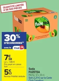 Soda FUZETEA Pêche, 12 x 33 cl.