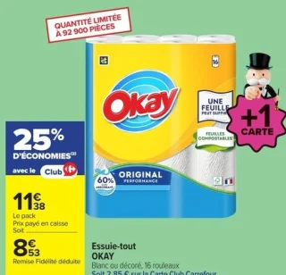 Essuie-tout OKAY Blanc ou décoré, 16 rouleaux