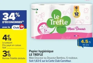 Papier hygiénique LE TRÈFLE Maxi Douceur ou Douceur Bambou
