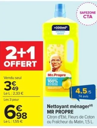 Nettoyant ménager MR PROPRE Citron d'Été, Fleurs de Coton ou Fraîcheur du Matin
