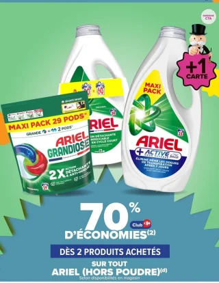 Lessive liquide ou capsules Ariel (hors poudre)