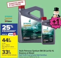 Huile Petronas Syntium 5W-30 Lot 5L+1L Essence et Diesel