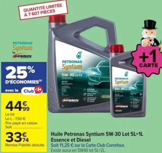 Huile Petronas Syntium 5W-30 Lot 5L+1L Essence et Diesel