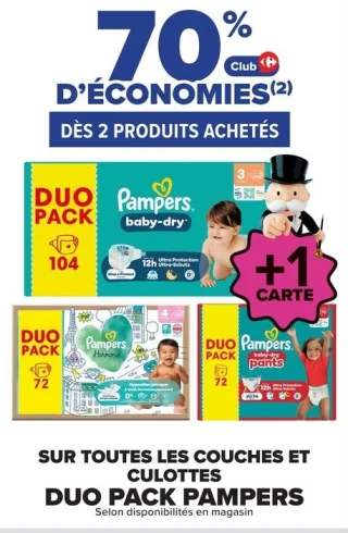 Sur toutes les couches et culottes Duo Pack Pampers