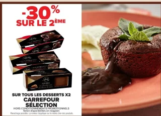 Desserts x2 Carrefour Sélection (Mousse au chocolat noir, Coeur fondant...)