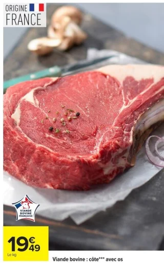 Viande bovine : côte*** avec os