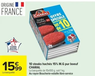 10 steaks hachés 15% M.G pur boeuf Charal
