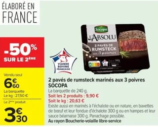 2 pavés de rumsteck marinés aux 3 poivres SOCOPA