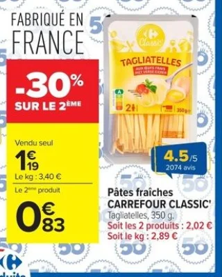 Pâtes fraîches Tagliatelles Carrefour Classic
