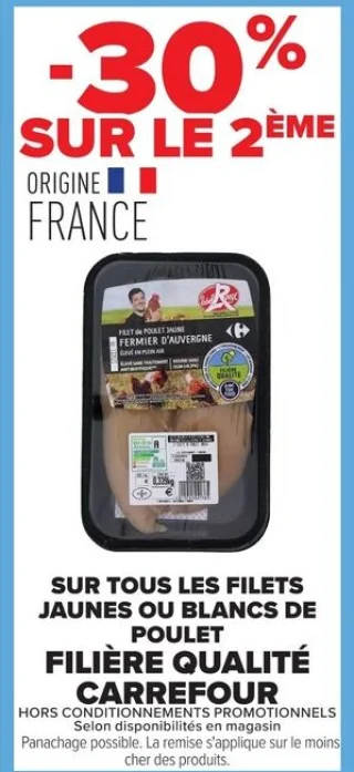 Filets jaunes ou blancs de poulet Filière Qualité Carrefour