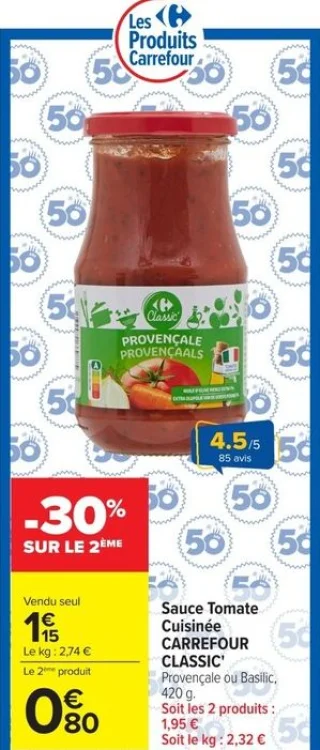 Sauce Tomate Cuisinée CARREFOUR CLASSIC' Provençale ou Basilic