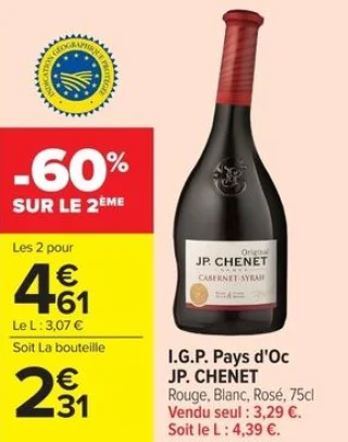I.G.P. Pays d'Oc JP. CHENET Rouge, Blanc, Rosé