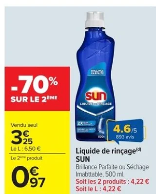 Liquide de rinçage SUN Brillance Parfaite ou Séchage Imbattable