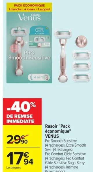 Rasoir "Pack économique" VENUS Pro Smooth Sensitive