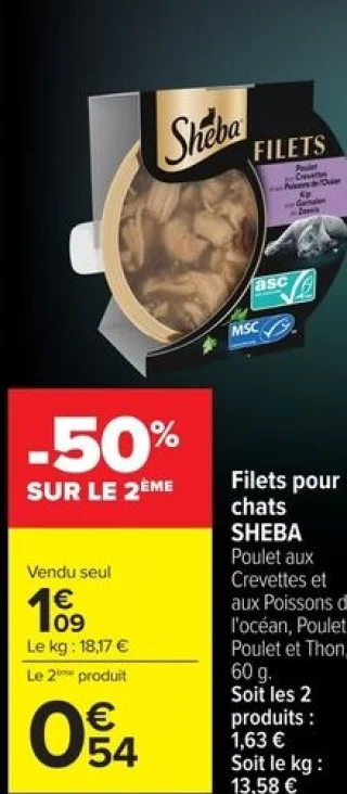 Filets pour chats SHEBA Poulet aux Crevettes et aux Poissons de l'océan, Poulet, Poulet et Thon