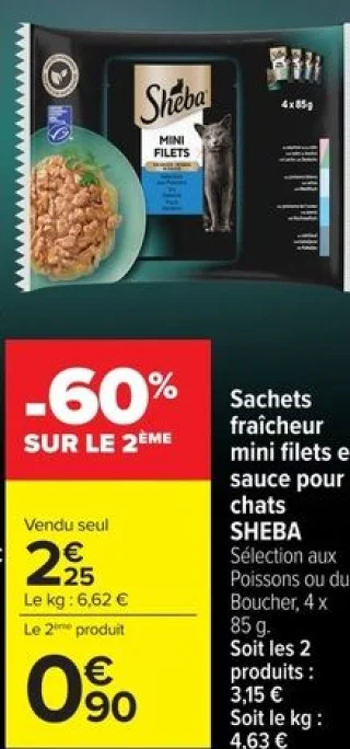 Sachets fraîcheur mini filets en sauce pour chats SHEBA