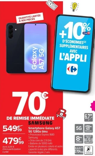 Samsung Smartphone Galaxy A57 5G 128Go bleu
