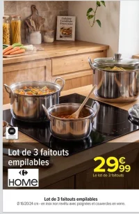 Lot de 3 faitouts empilables HOME