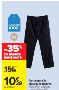 Pantalon taille élastiquée homme Tex