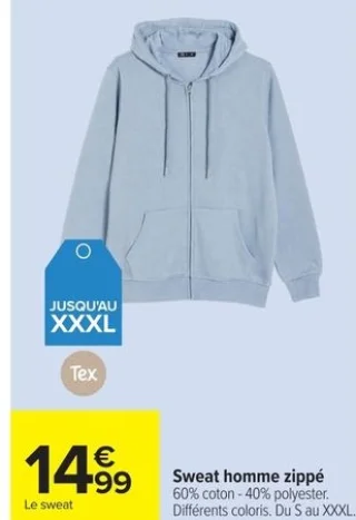 Sweat homme zippé Tex