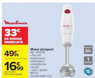 Moulinex Mixeur plongeant Réf. : DD121110