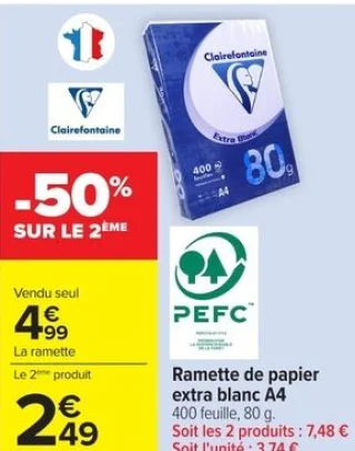 Ramette de papier extra blanc A4 Clairefontaine