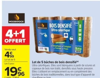 Lot de 5 bûches de bois densifié Woodstock
