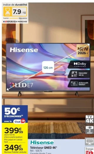 Téléviseur QNED 4K Hisense 50E7S
