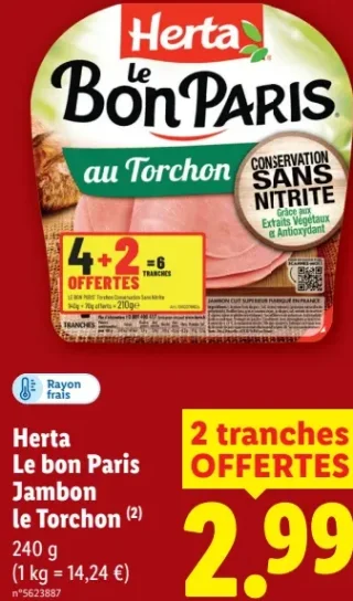 Herta Le bon Paris Jambon le Torchon