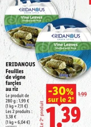Feuilles de vigne farcies au riz Eridanous