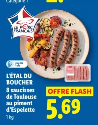 L'ÉTAL DU BOUCHER 8 saucisses de Toulouse au piment d'Espelette