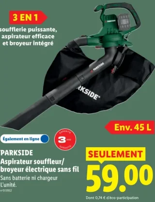 Aspirateur souffleur/broyeur électrique sans fil Parkside