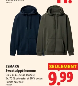 ESMARA Sweat zippé homme