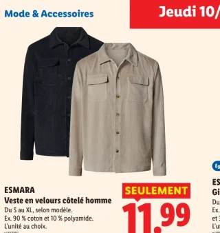 ESMARA Veste en velours côtelé homme