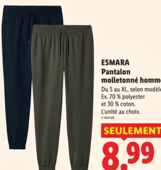 ESMARA Pantalon molletonné homme