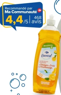Carrefour Essential Liquide Vaisselle au Vinaigre de Fruits Citron