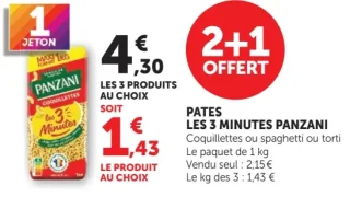 Pates Les 3 Minutes Panzani Coquillettes ou spaghetti ou torti