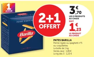 Pates Barilla Penne rigate ou spaghetti n°5 ou coquillettes