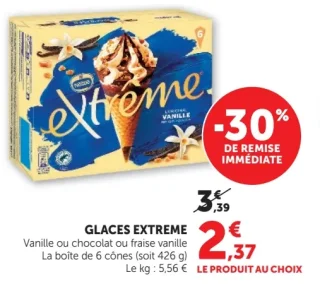 Nestlé Extrême Glaces Vanille, chocolat ou fraise vanille