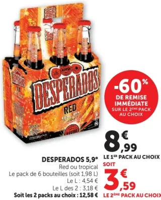 Bière Desperados 5,9° Red ou tropical