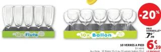 10 Verres à Pied (Flûtes 15 cl ou Verres ballon 19 cl)