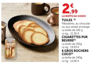TUILES, CIGARETTES PUR BEURRE ou 6 GROS ROCHERS COCO