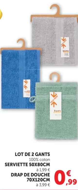 Lot de 2 gants ou Serviette 50X80CM ou Drap de douche 70X120CM
