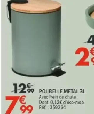 Poubelle métal 3L avec frein de chute