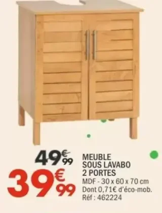 Meuble sous lavabo 2 portes Colonial