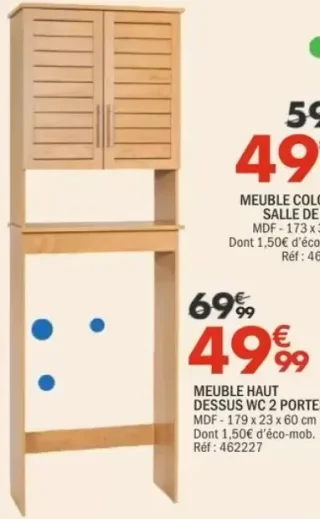 Meuble haut dessus WC 2 portes Colonial