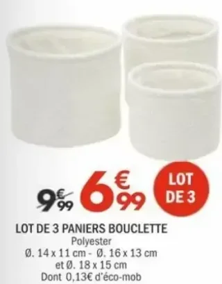 Lot de 3 paniers bouclette
