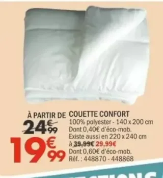 COUETTE CONFORT 100% polyester - 140 x 200 cm